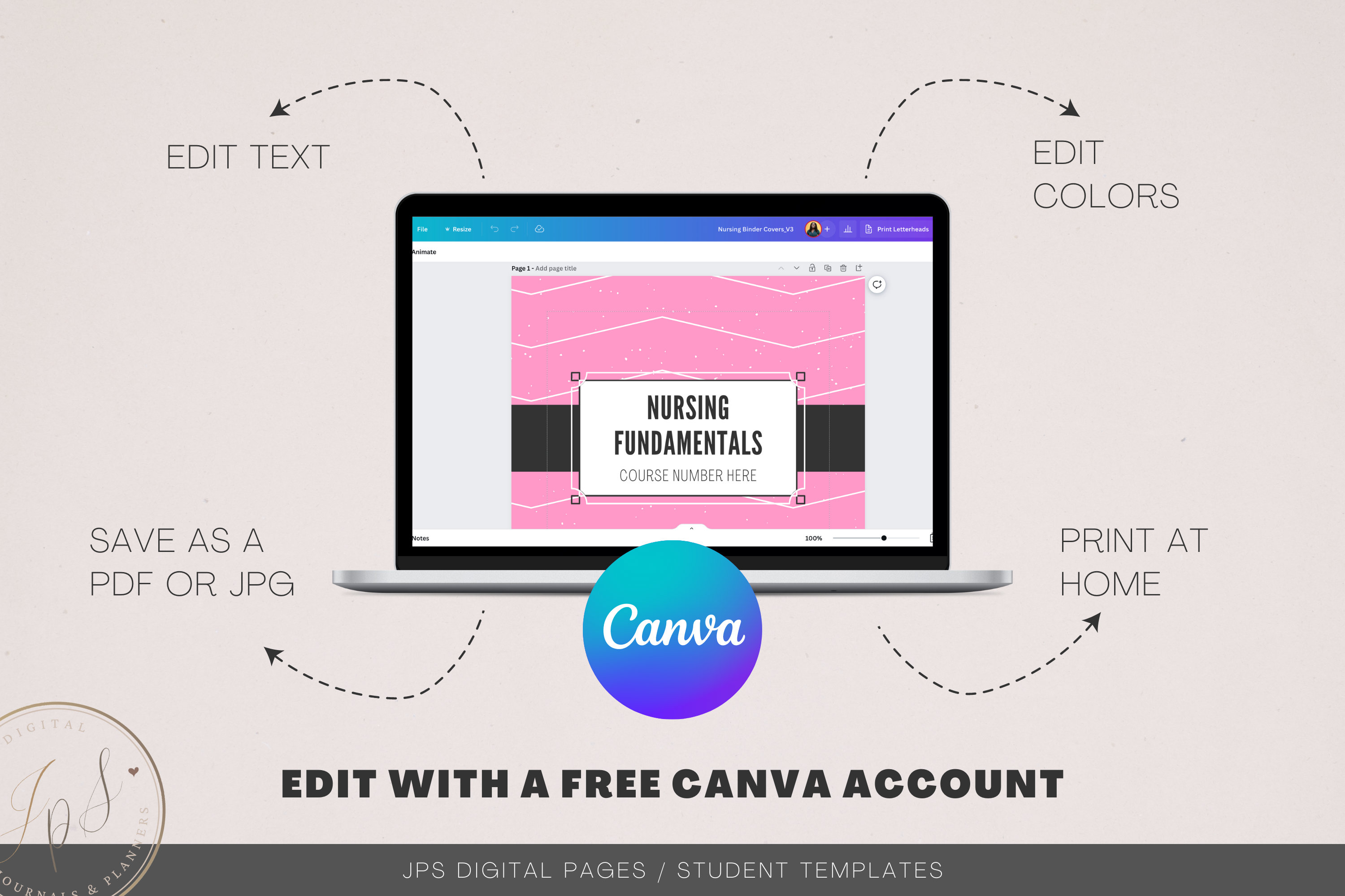 Binder Covers and Spine Template, Canva Printable Template, Editable Binder Template, School