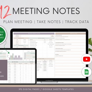 Douze 12 notes de réunion hebdomadaires Modèle Google Sheets Ordre du jour de la réunion, procès-verbal et liste d'action Tableau de bord de réunion Feuille de calcul Google image 1