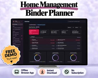 Home Management Binder Planner, Maintenance Tracker, Inventory (HTML App)