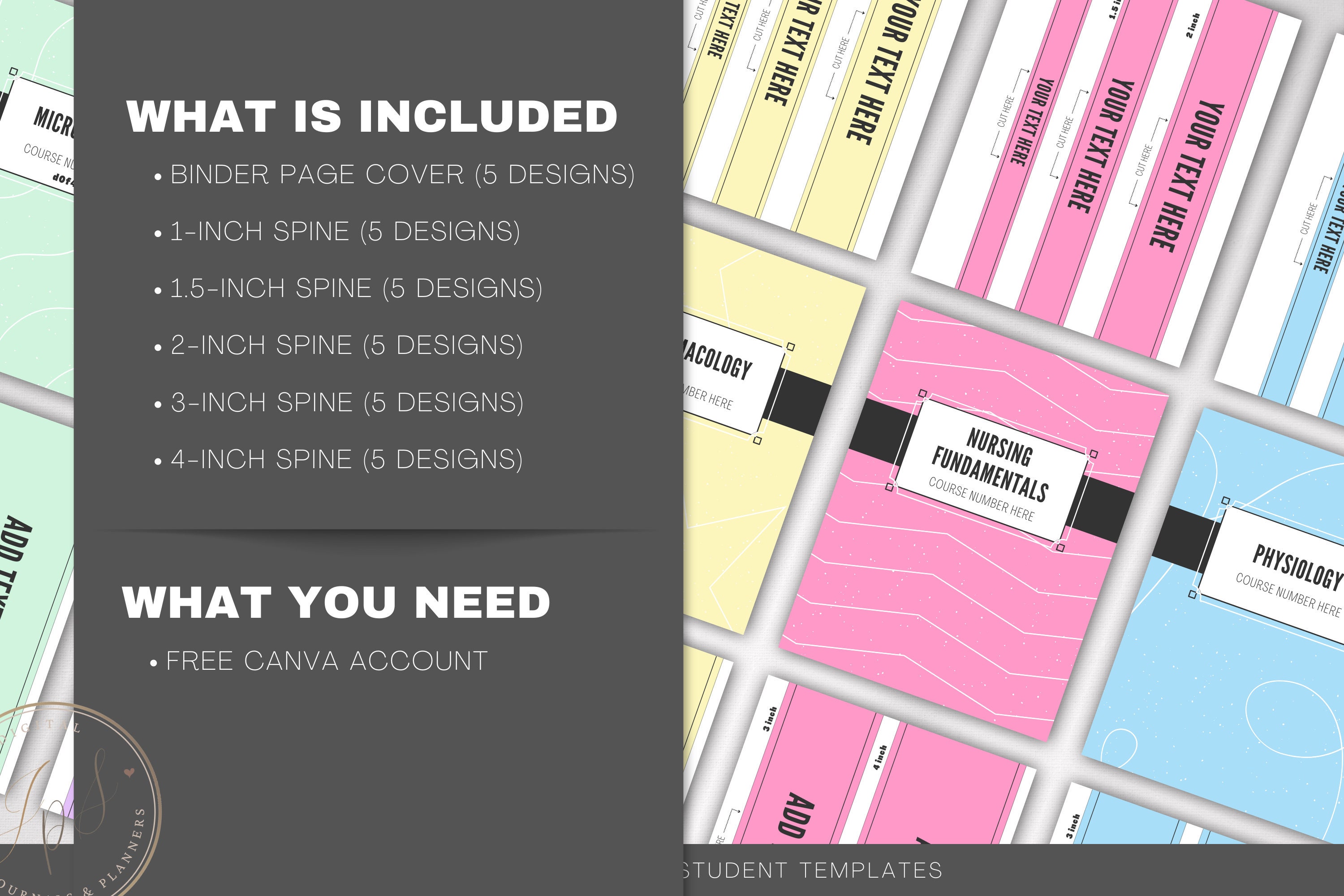 Binder Covers and Spine Template, Canva Printable Template, Editable Binder Template, School
