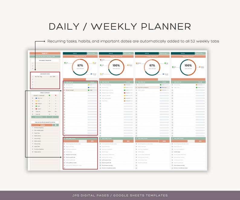 Weekly Planner Template: Google Sheets Task Tracker (digital Download ...