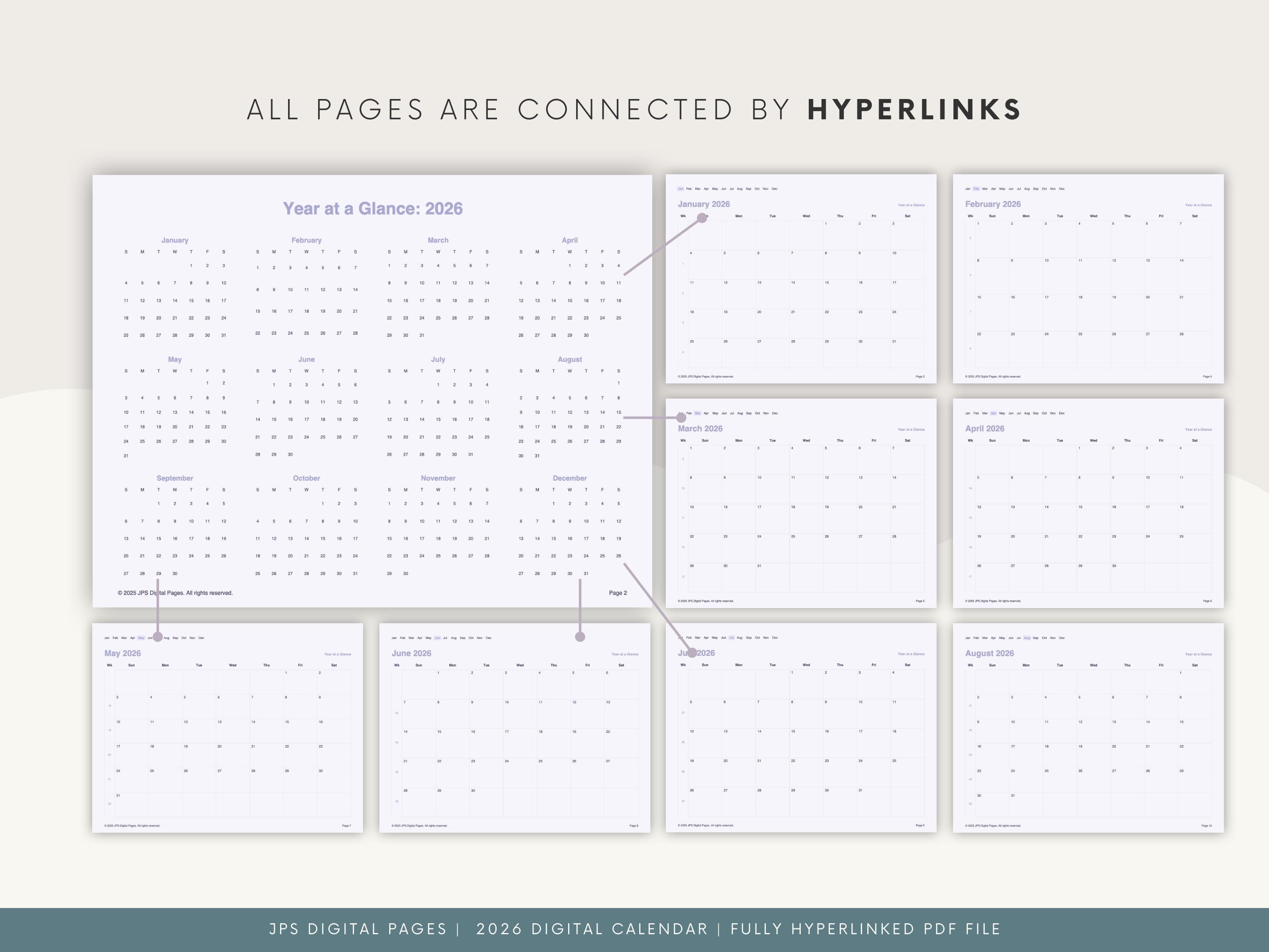 2026 Minimalist Digital Planner Lavender: Hyperlinked PDF Calendar ...