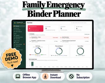 Family Emergency Binder Planner, Offline HTML Web App (Digital Download)