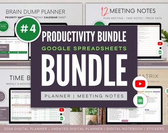 Google Sheets Productivity Planner Bundle: Meeting Notes, Time Blocking (Digital Download)