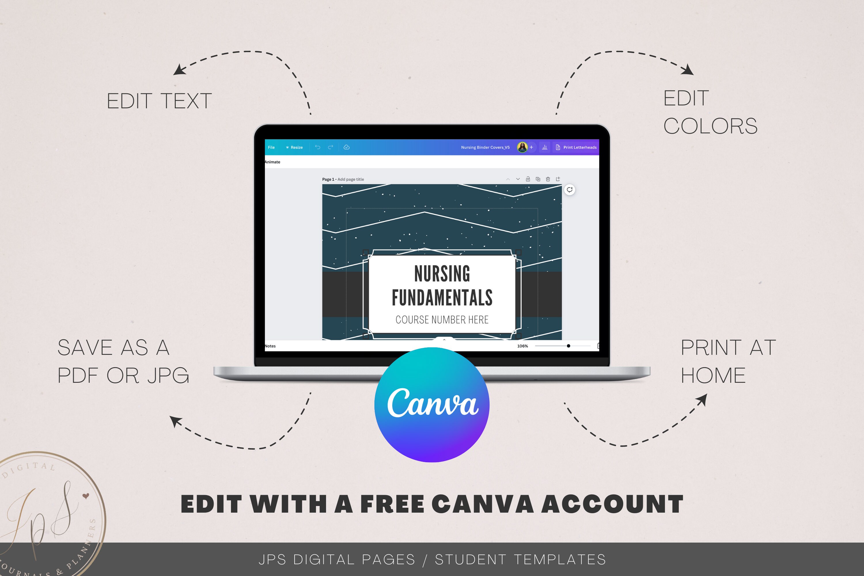 Binder Covers and Spine Template, Canva Printable Template, Editable