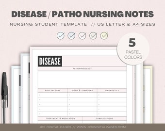 Disease Study Templates, Nursing School Printable Note Templates, Pathophysiology Notes Template, Blank Note Taking Templates