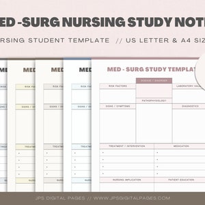 Modèles d'étude Med Surg, modèles de notes imprimables d'école d'infirmières, modèle de notes de maladie, modèles de prise de notes vierges, physiopathologie