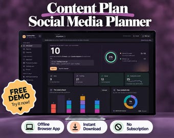 Content Plan, Social Media Content Planner, Offline HTML Web App