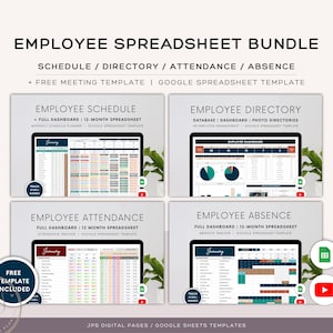 Google Spreadsheets-sjabloonbundel voor medewerkers: planning, aanwezigheid, directory (digitale download)