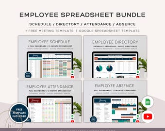 Employee Google Sheets Template Bundle: Schedule, Attendance, Directory (Digital Download)