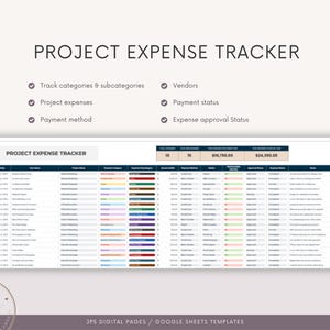 K&ouml;nnte beinhalten: Eine Projekt-Kostenverfolgungs-Tabellenvorlage f&uuml;r Google Sheets. Die Vorlage enth&auml;lt Spalten f&uuml;r Datum, Artikelname, Kostenkategorie, Unterkategorie, Lieferant, Zahlungsmethode, Zahlungsstatus, Kostenfreigabe-Status und Notizen. Die Tabelle enth&auml;lt auch eine Spalte f&uuml;r den Gesamtbetrag und eine Spalte f&uuml;r den Gesamtbetrag f&auml;llig. Die Vorlage soll Benutzern helfen, ihre Projektkosten zu verfolgen und organisiert zu bleiben.