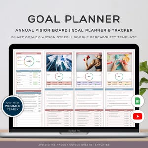 Jährlicher Zielplaner und Tracker, Google Sheets Vorlage, 2025 Tabelle für Ziele, 2025 Visionsboard, Life Life Planer