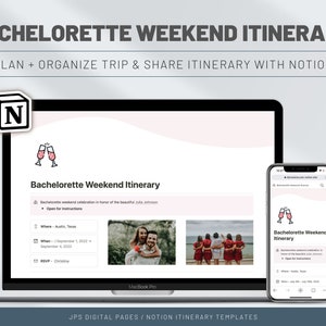 Bachelorette Weekend Itinerary in Notion, Bachelorette Party Planner, Notion Itinerary Template, Bachelorette Weekend Trip Organizer