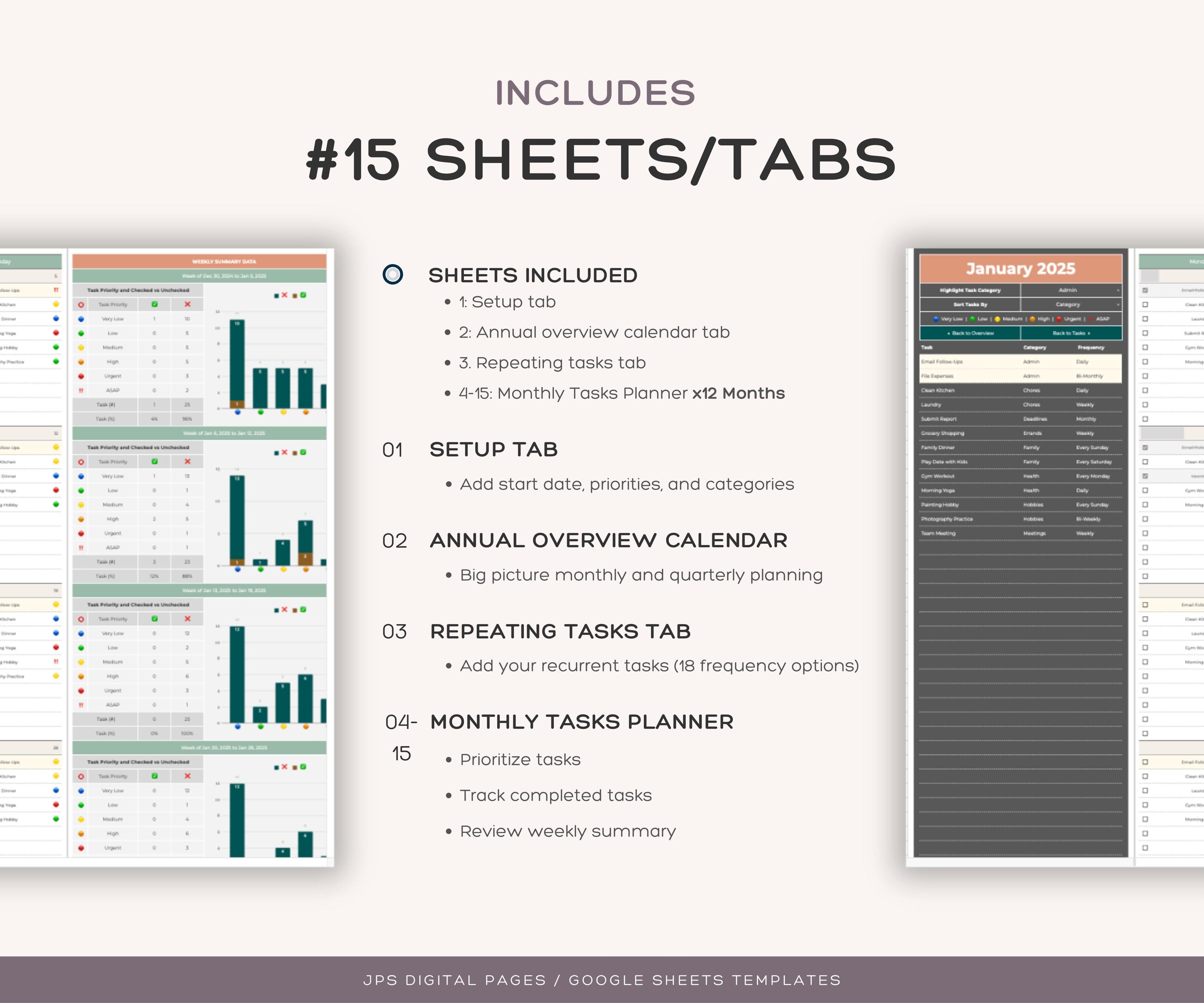 Recurring Task Chart Recurring Task Manager: Google Sheets Monthly Calendar (digital) - Etsy