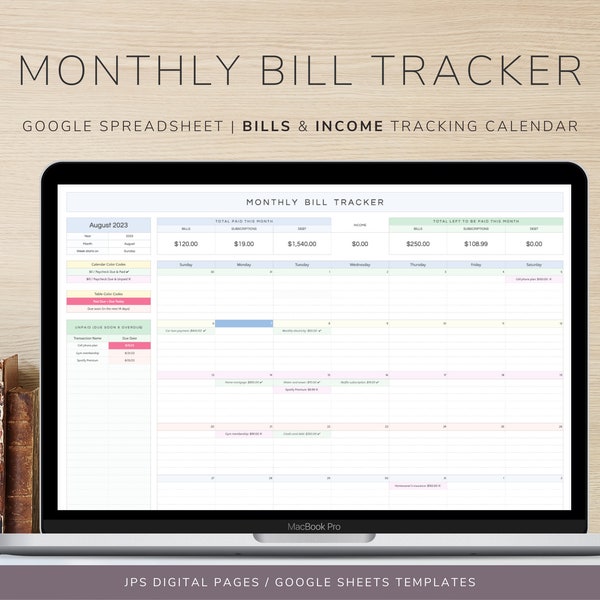 Monthly Bill Payment Tracker Template - Google Sheets Template, Bill Management, Google Spreadsheet Bill Calendar, Subscription Tracker