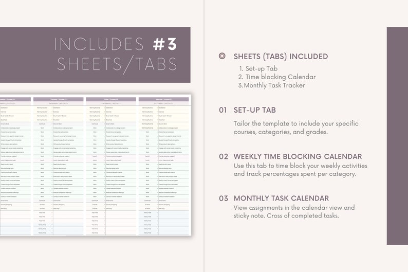 Time Blocking Planner Spreadsheet: Weekly & Monthly Schedule (google ...