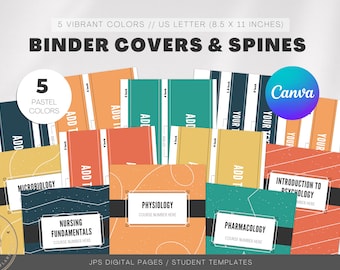 Binder Covers en wervelkolom sjabloon, Canva afdrukbare sjabloon, bewerkbare binder sjabloon, school binder, leraar binder, versie 5