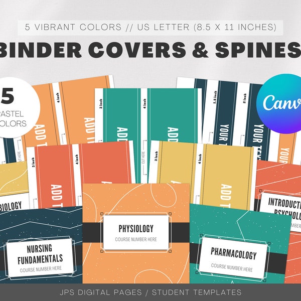 Binder Covers and Spine Template, Canva Printable Template, Editable Binder Template, School Binder, Teacher Binder, Version 5