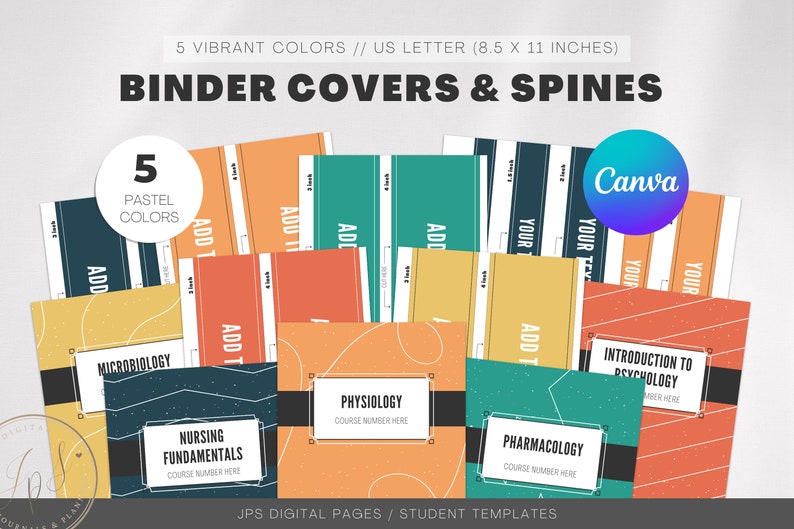 Binder Covers and Spine Template, Canva Printable Template, Editable