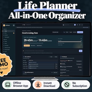 Life Planner, All in One Digital Planner, Offline HTML Web App