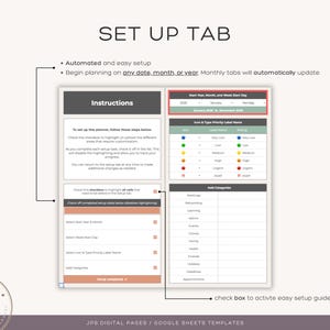 Puede incluir: Una plantilla de Google Sheets para un planificador con una pesta&ntilde;a de configuraci&oacute;n. La pesta&ntilde;a incluye instrucciones para configurar el planificador, incluida la selecci&oacute;n del a&ntilde;o de inicio, el mes y el d&iacute;a de inicio de la semana. Tambi&eacute;n incluye una lista de verificaci&oacute;n para resaltar todas las celdas que deben editarse en la pesta&ntilde;a de configuraci&oacute;n.
