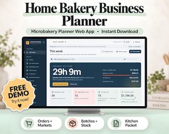 Home Bakery Business Planner, Bakery Order Tracker, Recipe Cost Calculator, Offline HTML Web App