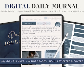 Daily Digital Journal | Un-dated 365 Daily Pages | GoodNotes & Notability Journal | iPad Journal Notebook, Digital Stickers | Journal Covers
