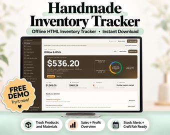 Handmade Business Inventory Tracker, Product Cost Calculator, Materials Tracker, Offline HTML Web App
