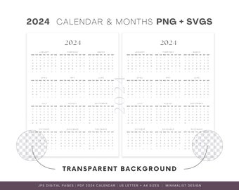 2024 Calendar PNG and SVG file - Transparent Background Calendar - 2024 Calendar svg - 2024 Calendar png - Minimalist design
