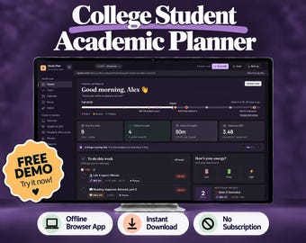 Student Academic Planner with Assignment Tracker, Calendar, GPA Calculator, HTML Web App (Digital Download)