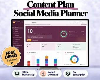 Content Plan, Social Media Content Planner, Offline HTML Web App