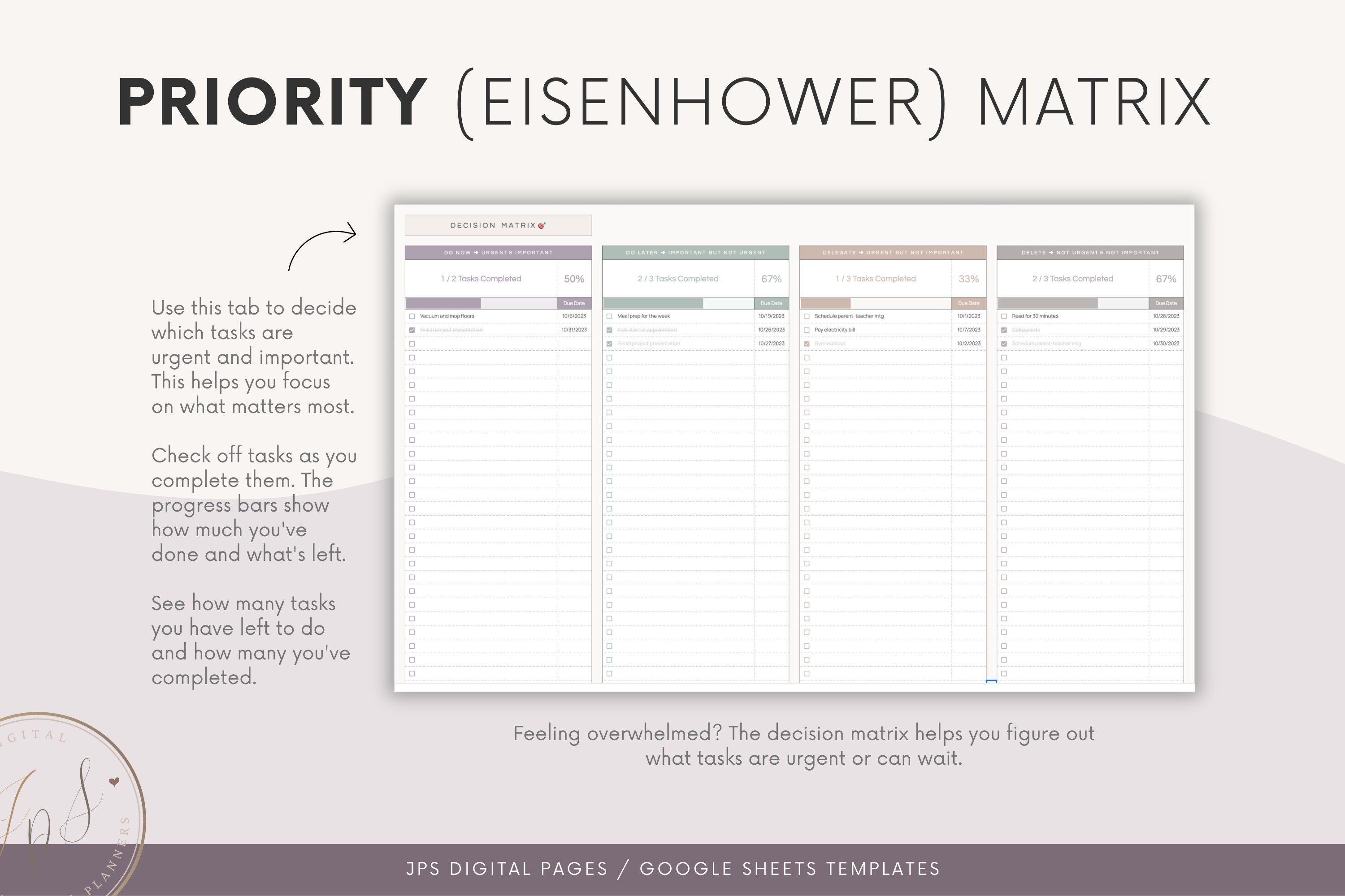 Brain Dump Planner: Priority Matrix & Task Calendar (google Spreadsheet ...