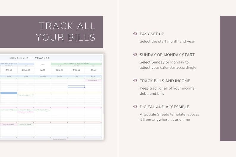 Monthly Bill Payment Tracker: Google Sheets Template (digital Download ...
