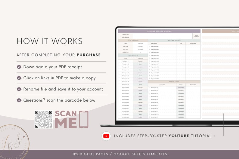 Weekly Meeting Notes Google Sheets Template Meeting Agenda, Minutes, and Action List Meeting Summary Dashboard Google Spreadsheet image 9