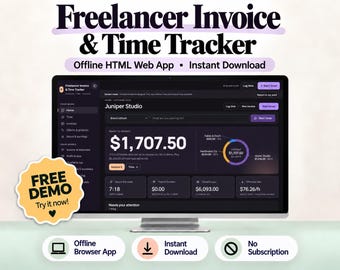 Freelancer Invoice and Time Tracker Template, Invoice Generator, Offline HTML Web App