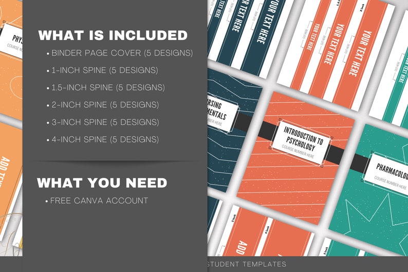 Binder Covers and Spine Template, Canva Printable Template, Editable