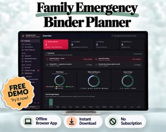 Family Emergency Binder Planner, Offline HTML Web App (Digital Download)