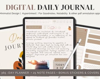 Undated Digital Daily Journal: Boho Stickers, GoodNotes & Notability (PDF)