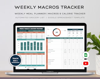 Weekly Macros & Calorie Tracker: Google Sheets Meal Planner (Digital Download)