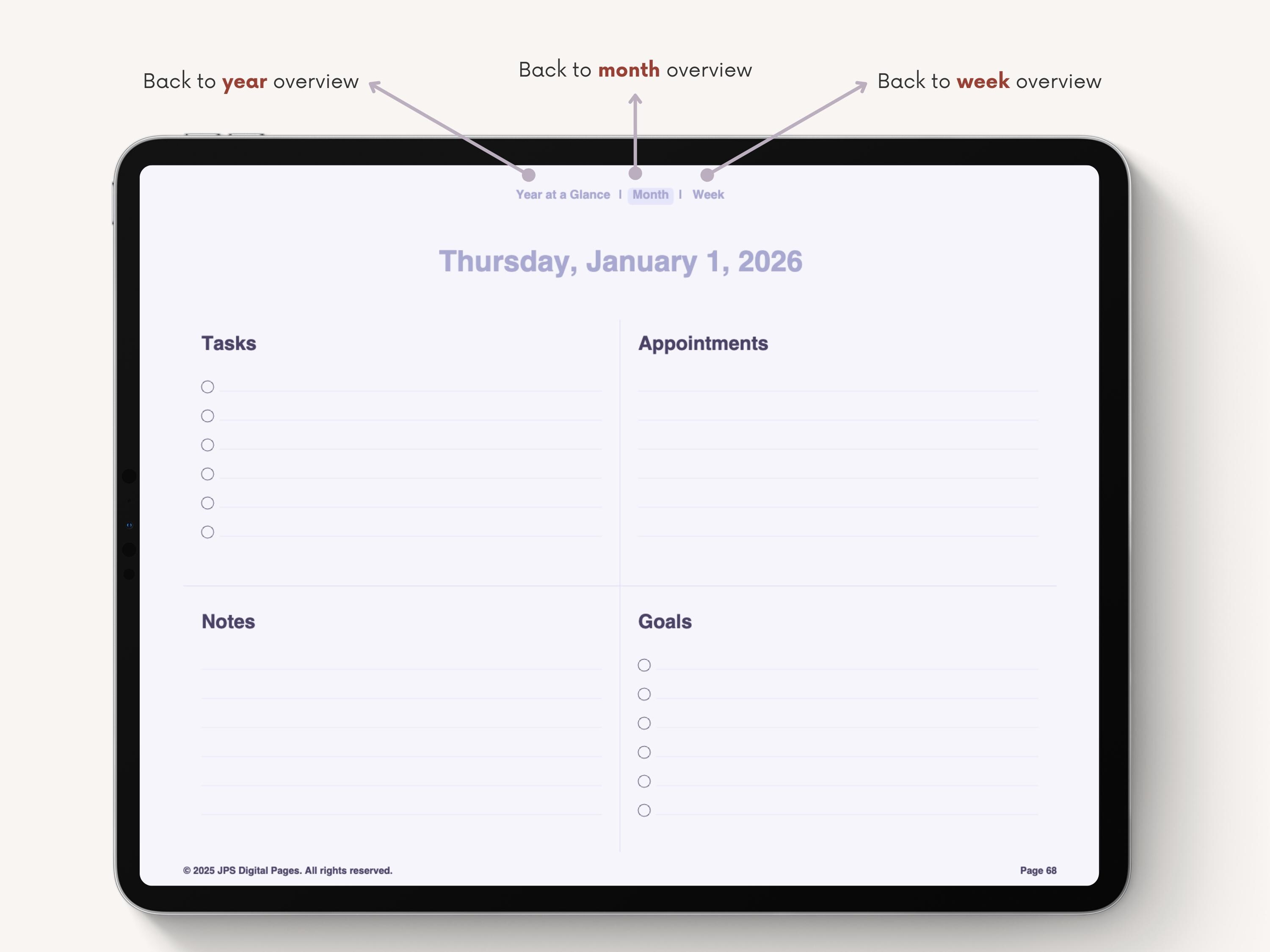 2026 Minimalist Digital Planner Lavender: Hyperlinked PDF Calendar ...