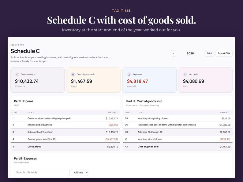 Cogs Scheudle Reseller Business Profit Tracker App and Inventory Tracker, Offline ...