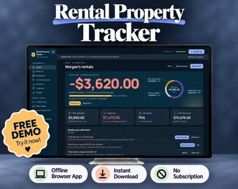 Rental Property Tracker, Landlord Rent Roll and Schedule E, Offline HTML Web App