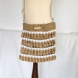 Häkeln Jute Tasche, Sommer Crossbody Tasche, Jute Strandtasche, Jute Fransen Einkaufstasche