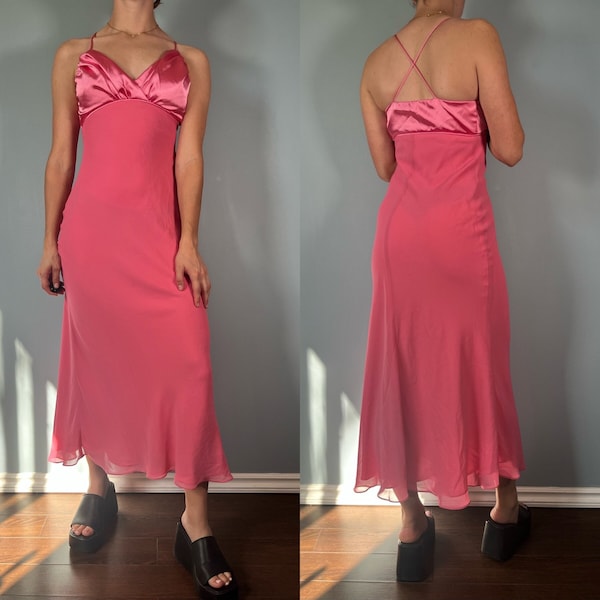 Vintage Y2K Pink Dress, 00s Slip Fairy Core Formal Dress