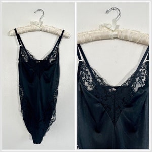 Vintage 90s Black Teddy, 1990s Black Lace Bodysuit