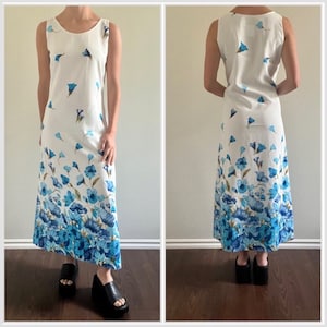 Vintage 90s White Dress, 1990s Floral Maxi Dress