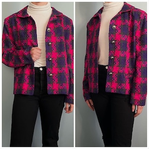 Vintage 80s Blazer, Small Plaid Blazer, 1980s Plaid Jacket