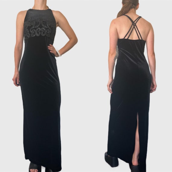 Vintage 90s Prom Dress, 1990s Black Velvet Formal Gown - Etsy