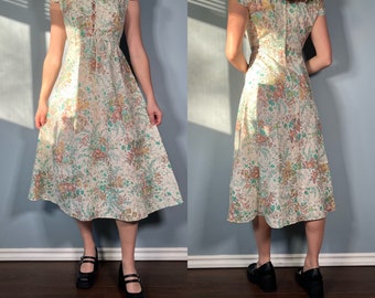 Vintage 70s Floral Prairie Dress, 1970s Corset Midi Summer Coquette Dress