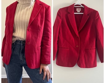 Vintage 80s Red Blazer, 1980s Wool Jacket